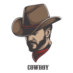 sheriff with a hat. Cowboy face. Digital Sketch Hand Drawing Vector Illustration.