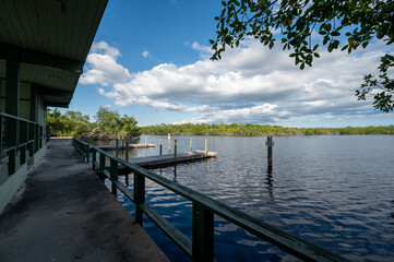 West Lake picnic area and rest rooms in Everglades National Park, Florida on sunny autumn afternoon..