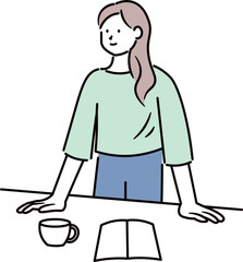 テーブルの前で立つ女性のイラスト素材