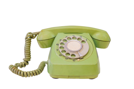 Green retro telephone isolated