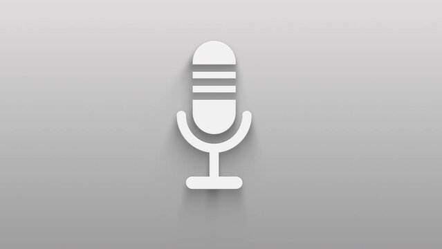 Microphone signal. Animated microphone icon isolated on grey background. shadow on background move.  4K Video motion graphic animation