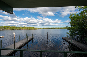 West Lake picnic area and rest rooms in Everglades National Park, Florida on sunny autumn afternoon..