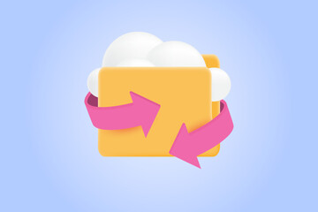 Cloud storage 3d icon vector. Digital folder with cloud on background.