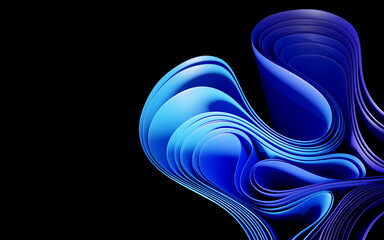 abstract background with blue and turquoise curves, isolated on black