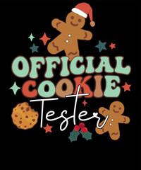 Official Cookie Tester Baker Retro Couple Matching Family Christmas Bake Tester T Shirt Design