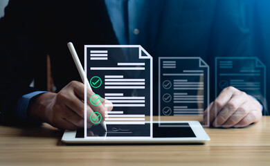 Electronic signature concept, business people sign electronic documents on digital documents....