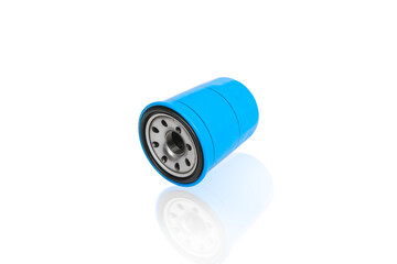 Automotive oil filter with a blue color , object isolated with clipping path on white background