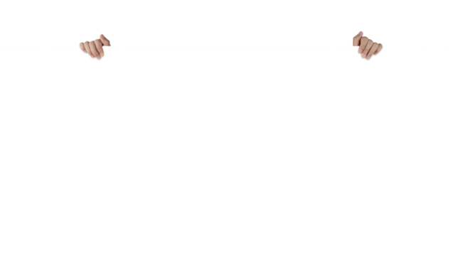 Woman's hand holding a blank sign raised up to cover a model on a pierced background.