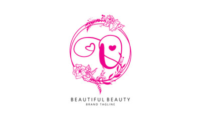 Rose love beauty letters for beauty and fashion brand and pink rose logo with love sign for valentines day and love symbol icon letters