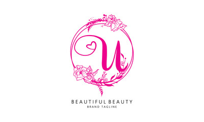 Obraz premium Rose love beauty letters for beauty and fashion brand and pink rose logo with love sign for valentines day and love symbol icon letters