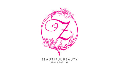 Rose love beauty letters for beauty and fashion brand and pink rose logo with love sign for valentines day and love symbol icon letters