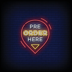 Neon Sign pre-order here with brick wall background vector