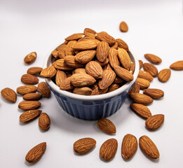 Closeup shot of a bowl of almonds