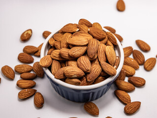 Closeup shot of a bowl of almonds