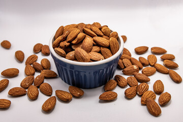 Closeup shot of a bowl of almonds