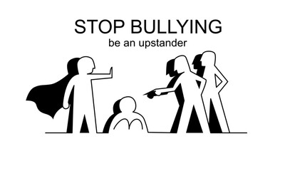 outline and silhouette style of people stop bullying. Upstander and standing up to bully concept.