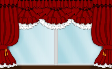 フリル_カーテン_赤