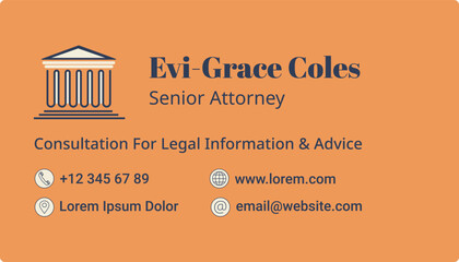 Senior attorney business card with contact info