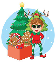 Cute Christmas characters icon isolated