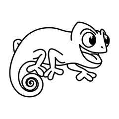 Cute chameleon cartoon characters vector illustration. For kids coloring book.