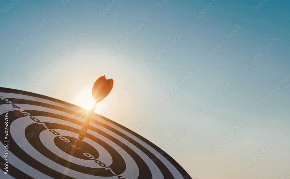 Leinwandbilder business marketing target strategy as concept. red dart arrow hitting in the target center of dartbo