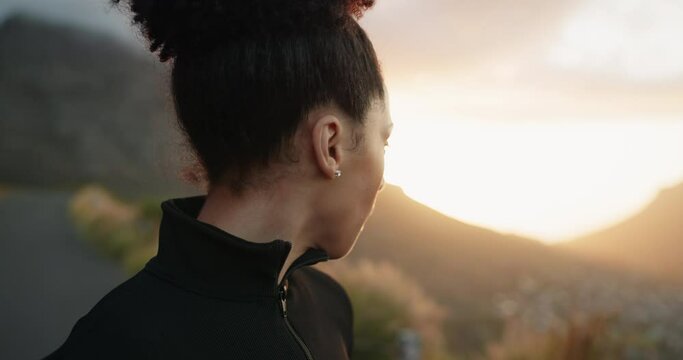 Black woman, athlete and drinking water for wellness, fitness after running outdoor endurance, workout and hydration. Exercise, female runner and girl thirsty, break and rest in nature for health