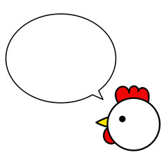 シンプルな横顔のにわとり　丸い吹き出し　左向き
