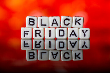 Black Friday Dice Letter Sign Red Background Macro