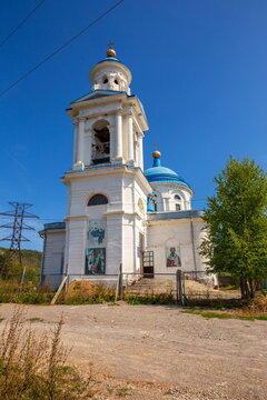 Church of the Presentation of the Blessed Virgin in the city of Minyar, Chelyabinsk region on a sunny summer day