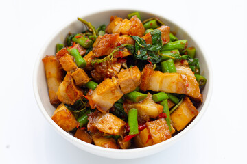Stir fried crispy pork with holy basil