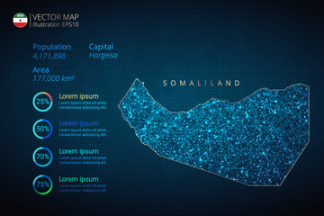 Somaliland map infographics vector template with abstract geometric mesh polygonal light concept on blue background. Template for diagram, graph, presentation and chart