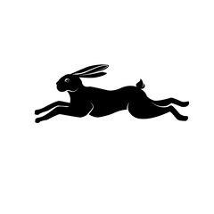 Rabbit running silhouette, hare silhouettefor cutting, symbol of Christmas according to the Chinese calendar. - obrazy, fototapety, plakaty
