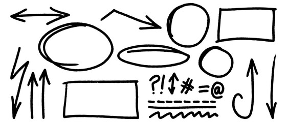 Doodle sketch style of Hand drawn lines, Arrows, circles and curves vector illustration for concept design.