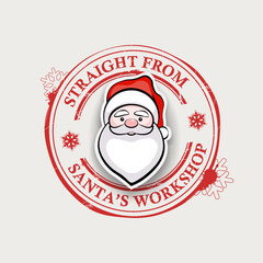 Round stamp with Santa Claus in red cap and snowflakes, design component