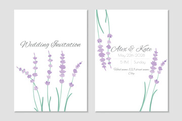 Vector wedding invitation template with purple lavender - 542594036