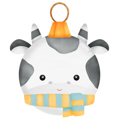 Watercolor Handdrawn Cute Animal Christmas Ball.