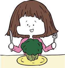 ブロッコリーを食べる女性