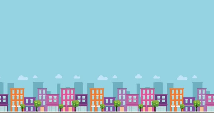colorful cute little cartoon urban building background animation under the screen
