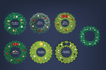 Christmas wreath vector decoration set merry Christmas text for Christmas greeting card