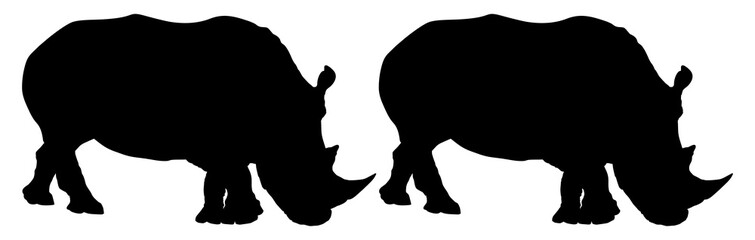 A Pair of the Rhino Silhouette for Logo, Pictogram, Website, Art Illustration or Graphic Design Element. Format PNG