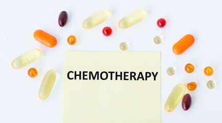 a card with text chemotherapy. Medical and healthcare concept.