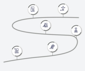 infographic element with law and justice outline icons. included guilty, contract law, law paper, advocate, scroll with and justice vector.