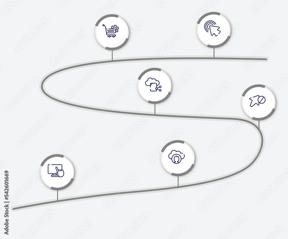 Poster infographic element with cloud computing outline icons. included arrow pointer, shopping cart tings,