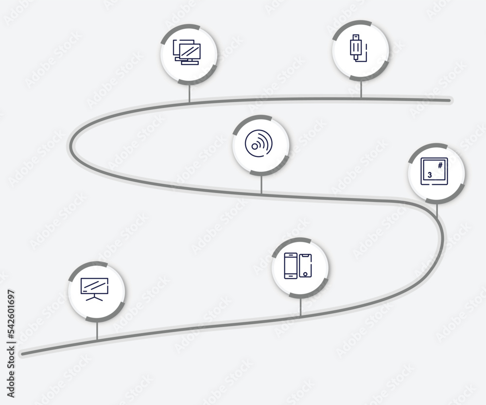 Poster infographic element with modern screen outline icons. included usb plug, notebook double tool image,