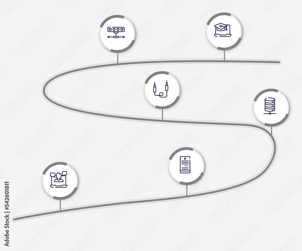 Poster infographic element with network architecture outline icons. included online university, network hub