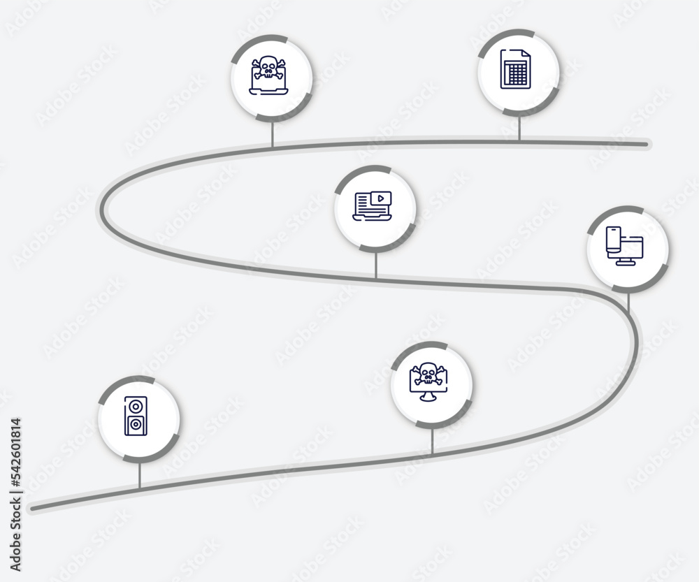 Poster infographic element with web and hacker outline icons. included spreadsheet, attack, video lesson, r