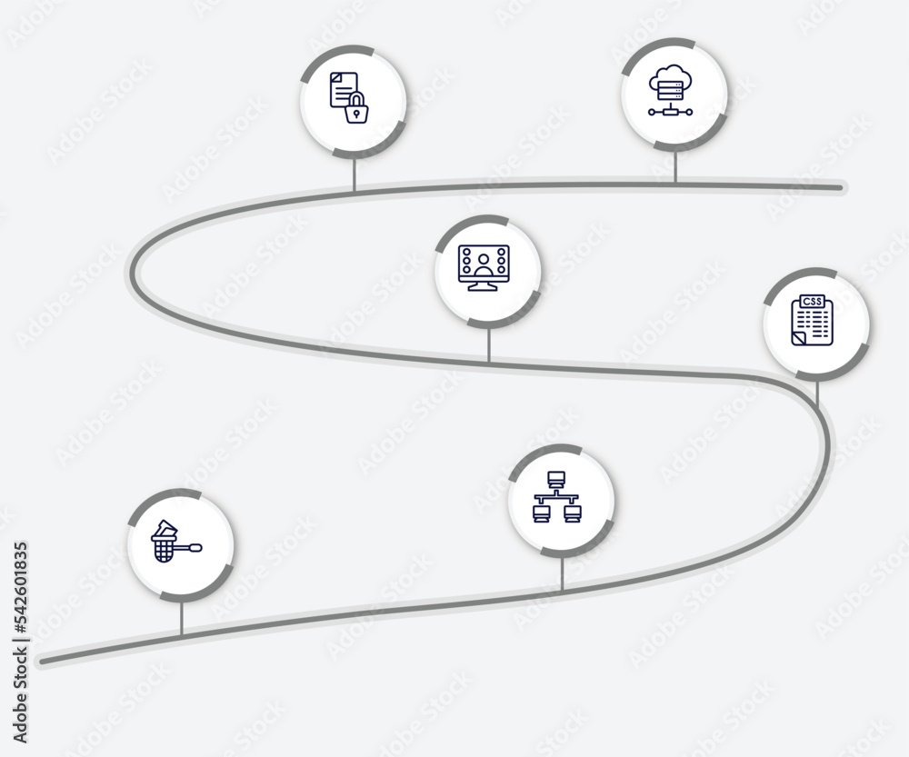 Poster infographic element with network and database outline icons. included online server, encrypted data,