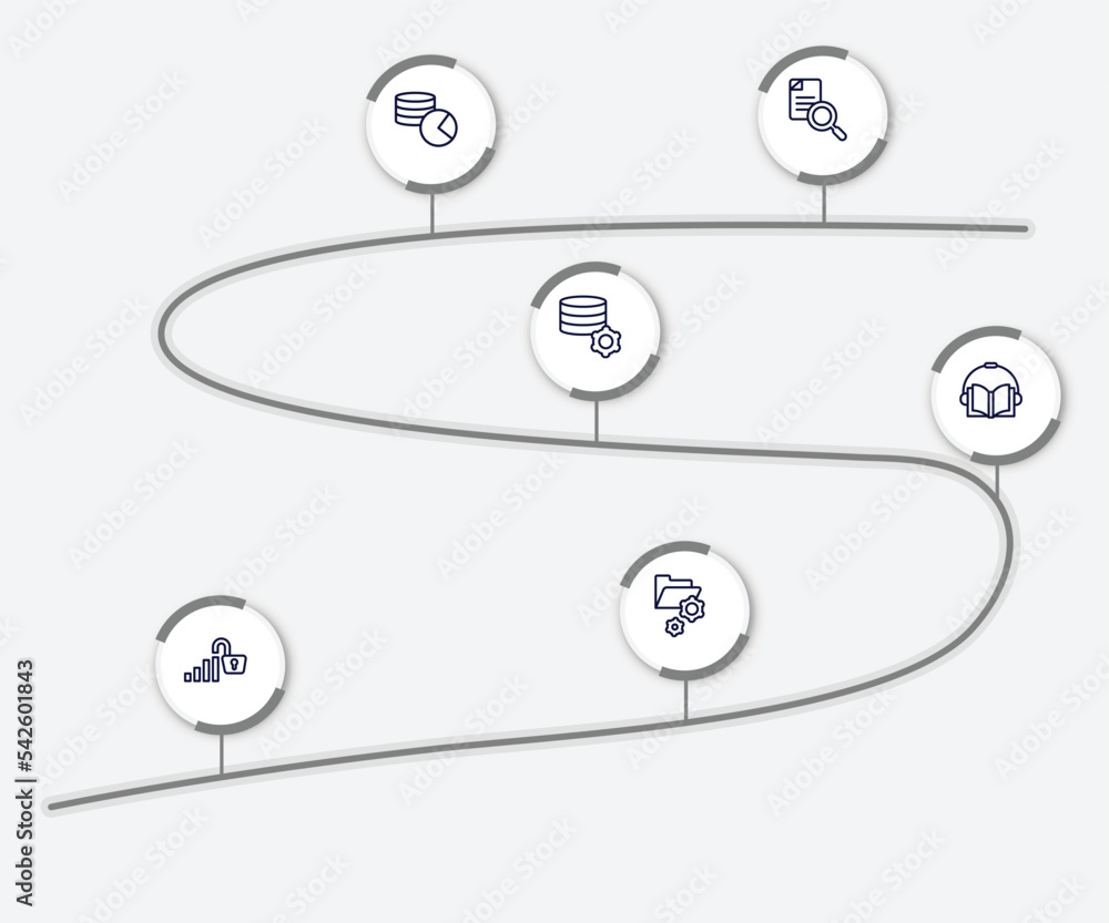 Poster infographic element with web development outline icons. included search file, database usage, databa