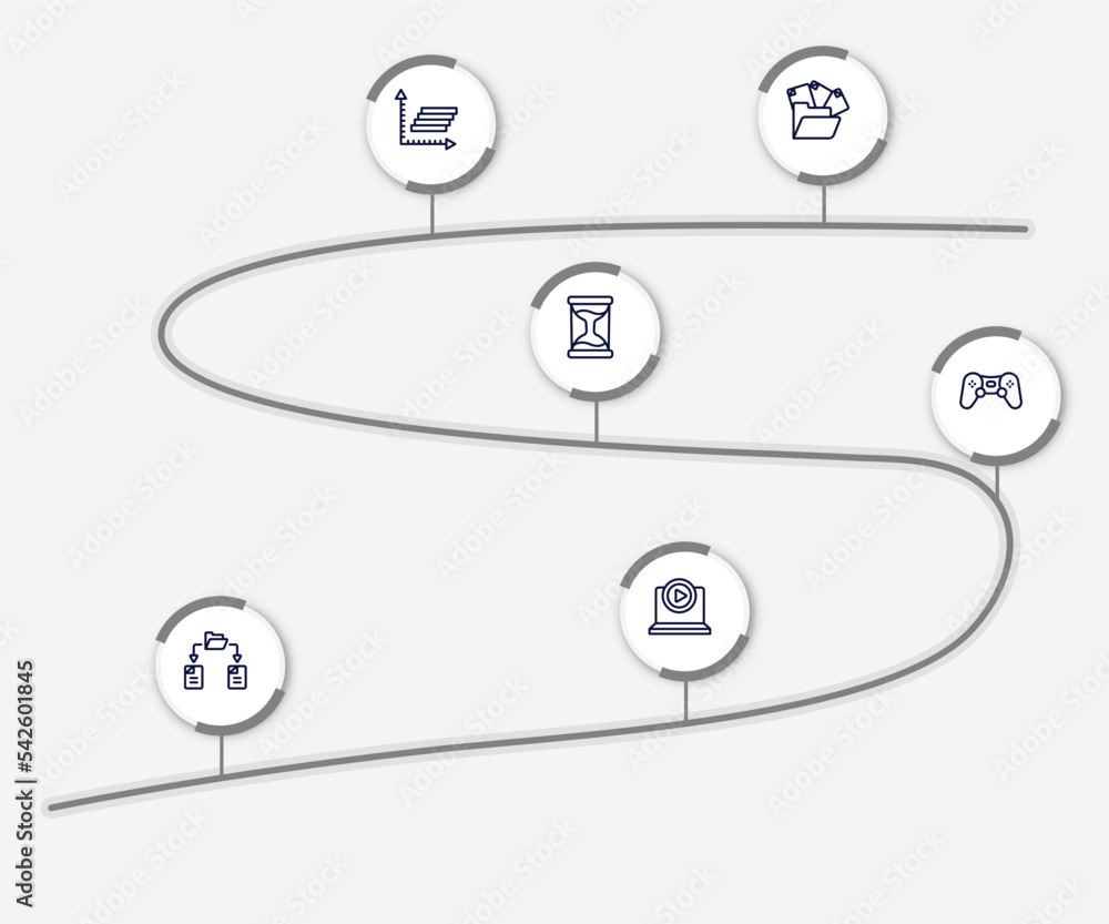Poster infographic element with computer and files outline icons. included unstructured data, frequency gra