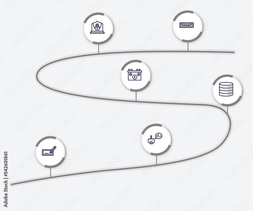 Poster infographic element with artificial intelligence outline icons. included usb port, internet security